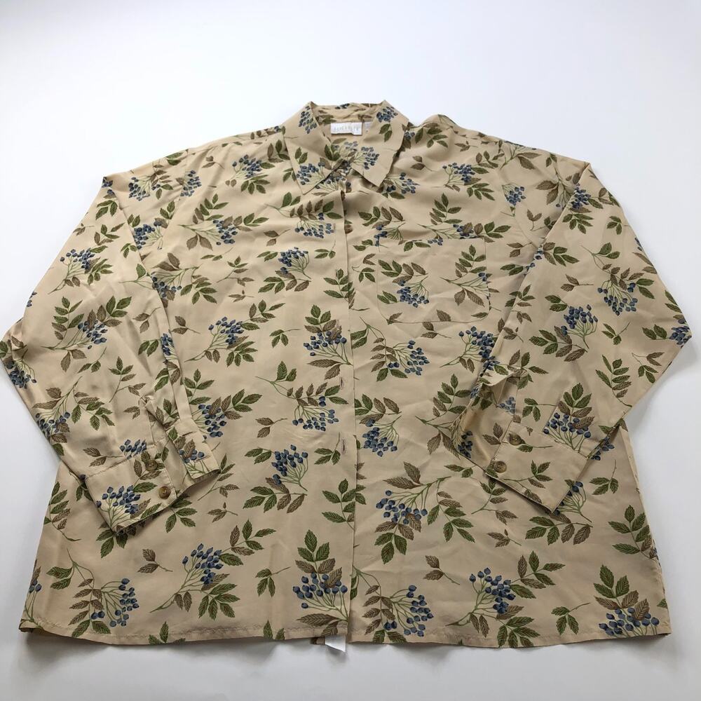 Elisabeth By Liz Claiborne 100% Silk 16 Button Long Sleeve Shirt PLS READ HOLE